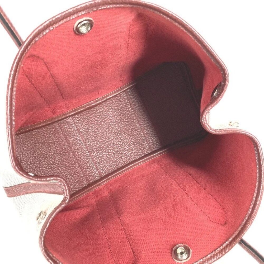 HERMES Garden Party TPM Tote Bag Hand Bag Toile H / Leather wine-red/Beige - Picture 13 of 16
